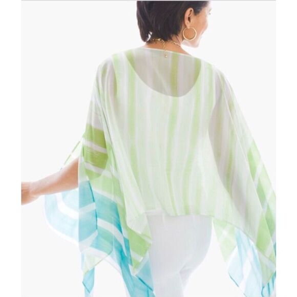 Chicos Blue and Green Poncho One Size - Picture 2 of 6
